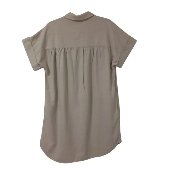 Coastal Comfort Shirt Dress Linen Blend Button-Up With Pockets Size M Beige - Picture 9 of 11